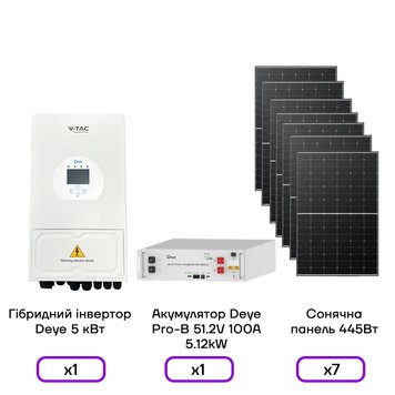 Гібридна сонячна електростанція на 5 кВт, Інвертор Deye 5кВт, Повний комплект СЕС 2308 фото