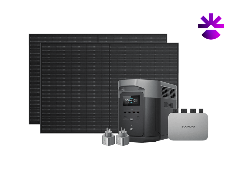 Комплект EcoFlow PowerStream - мікроінвертор 600W + зарядна станція Delta Max 2000 та сонячні панелі 2х400 DELTA2000-EU/EFPowerStreamMI-EU-600W/ZPTSP300-2-AKIT-4/EFL-BKWDELTAEBCable-0.4m/EFL-SuperFlatMC4Cable/EFA-SmartPlug-EU/EFMC4-3m фото