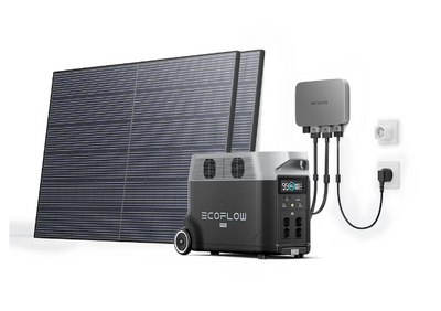 Комплект EcoFlow PowerStream - мікроінвертор 600W + зарядна станція Delta Pro та сонячні панелі 2х400 DELTAPro-EU-C20/EFPowerStreamMI-EU-600W/ZPTSP300-2-AKIT-4/EFL-BKWDELTAProCable-0.5m/EFL-SuperFlatMC4Cable/EFA-SmartPlug-EU/EFMC4-3m фото