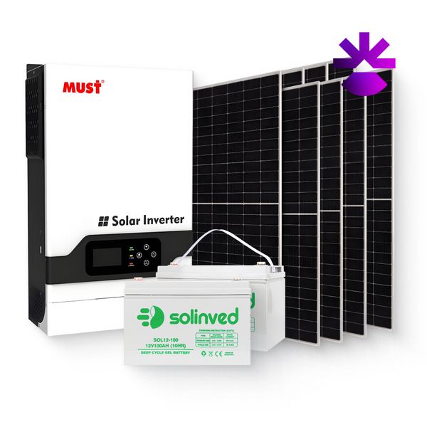 Комплект СЭС ИБП Инвертор Must 3000Вт + Солнечная панель 4 КВт + 2 АКБ 100Ач SET_Must_3kW+SPanels_4KWt+2Sol_100Ah_12V фото