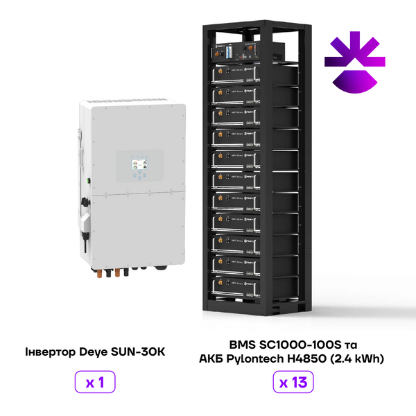 Комплект - Гибридный инвертор Deye SUN-30K-SG01HP3-EU-BM3+BMS SC1000-100S и 13АКБ Pylontech H4850 (2.4 kWh) Комплект Deye SUN-30K фото